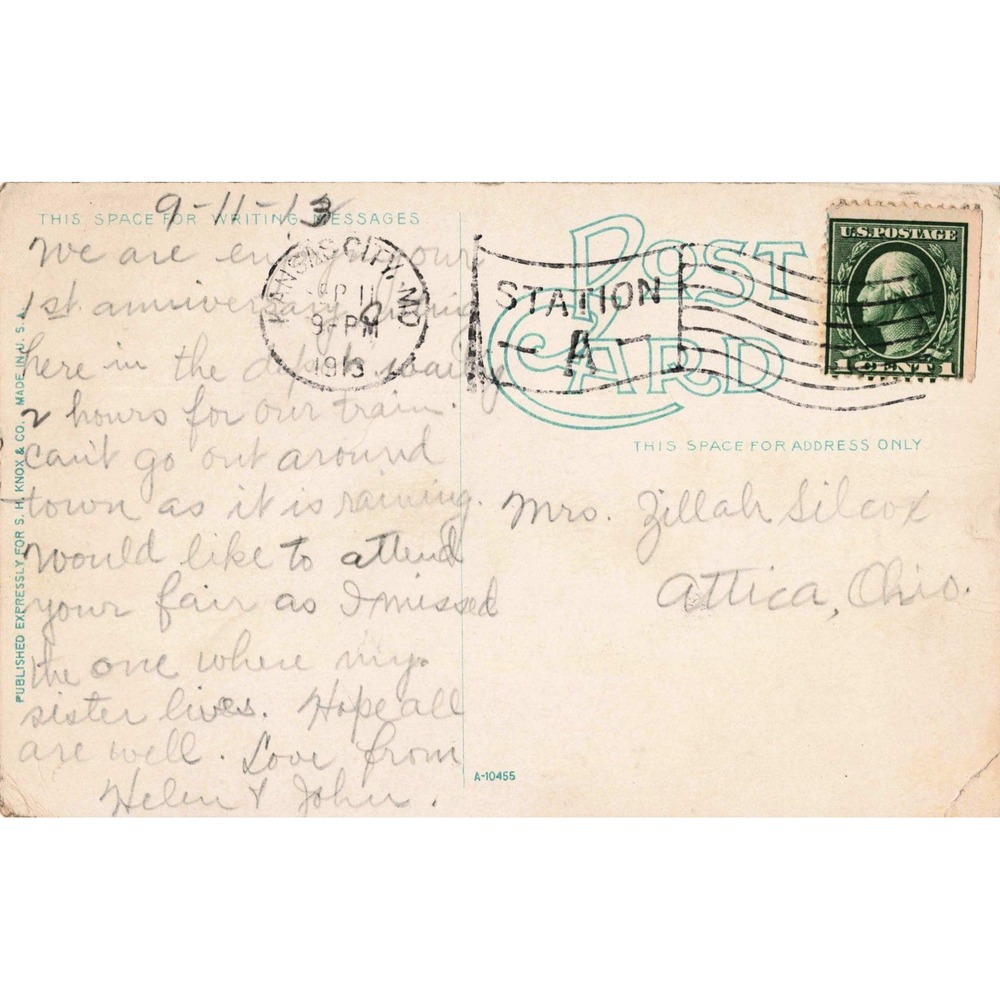 Vintage 1913 US Government Building Postcard Kansas City Missouri VG Postmarked - Picture 2 of 2